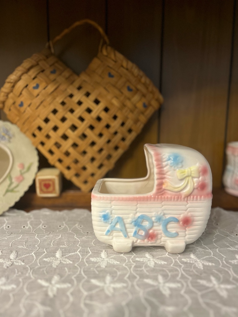 Vintage ceramic Baby Bassinet Planter